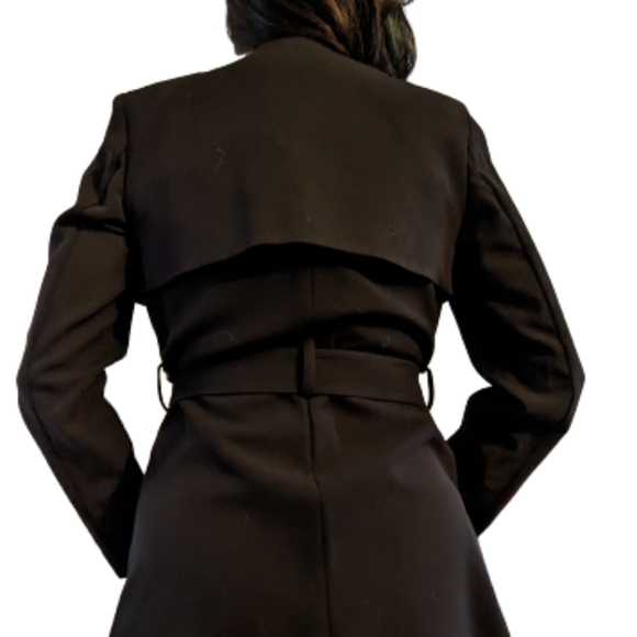Black Marks and Spencer open front trenchcoat with d-ring belt size UK 8 petite - Picture 6 of 7